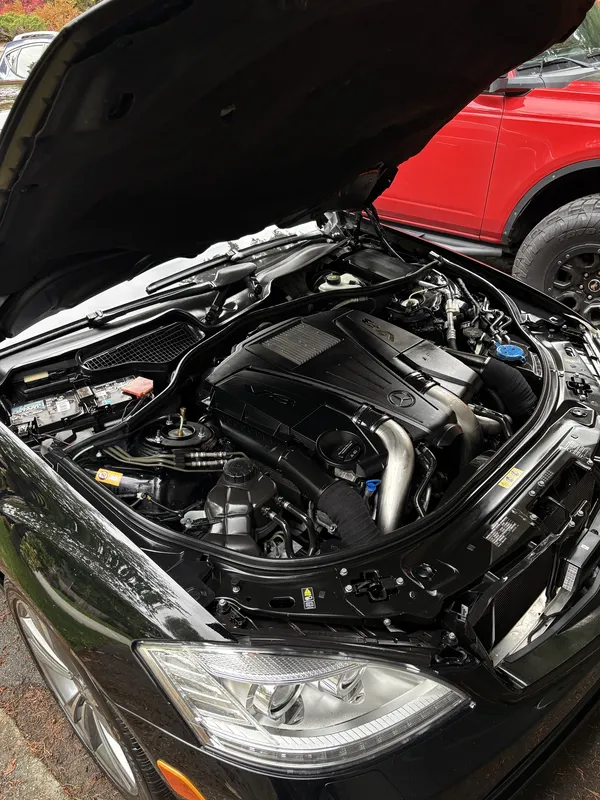 Mercedes-Benz S-Class engine bay after the detail